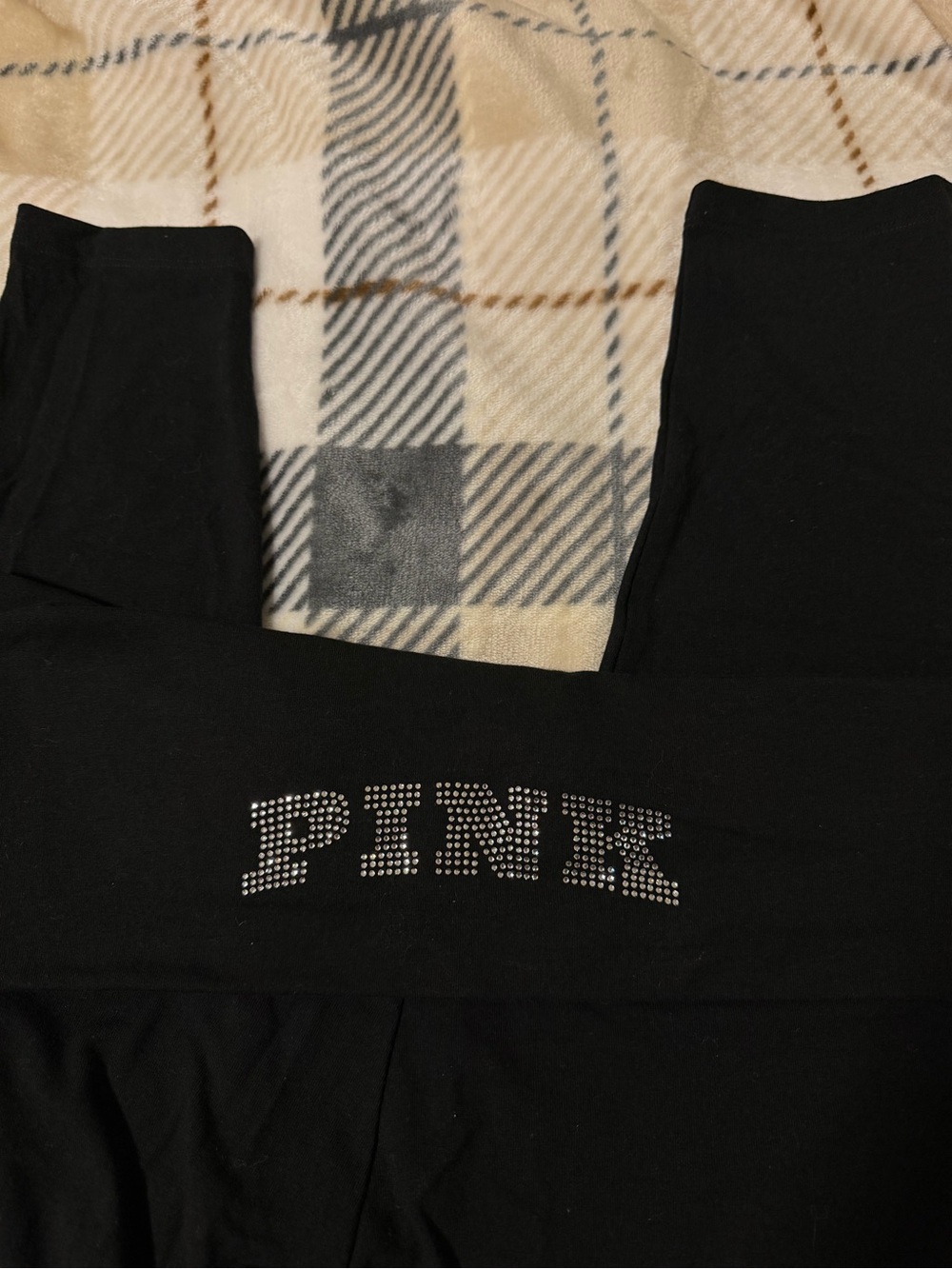 PINK Victoria's Secret Black Leggings with Rhinestone Logo